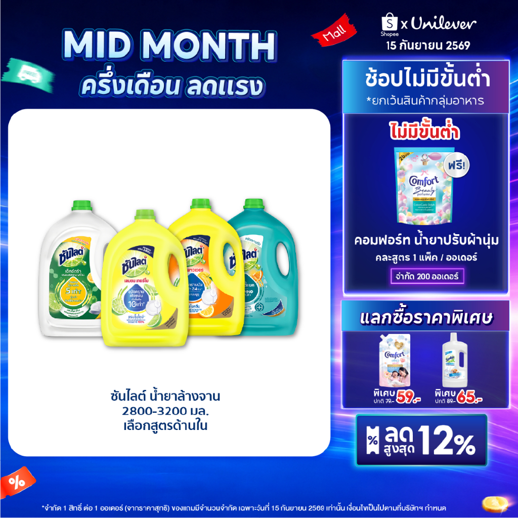 (อยู่ระหว่างเปลี่ยนแพคเกจ)ซันไลต์  น้ำยาล้างจาน ขจัดคราบมัน 2800 - 3200 มล x2 Sunlight  Dish Washing