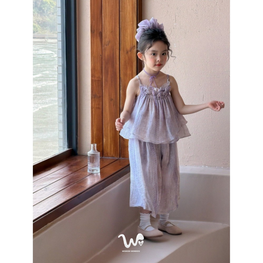 WISHORA WONDERS 26ss DLT260399 Willow Breeze Set เสื้อผ้าเด็กผู้หญิง ชุดเด็กซ็ตเ สีม่วงอ่อน เสื้อสายเดี่ยวระบาย กางเกง