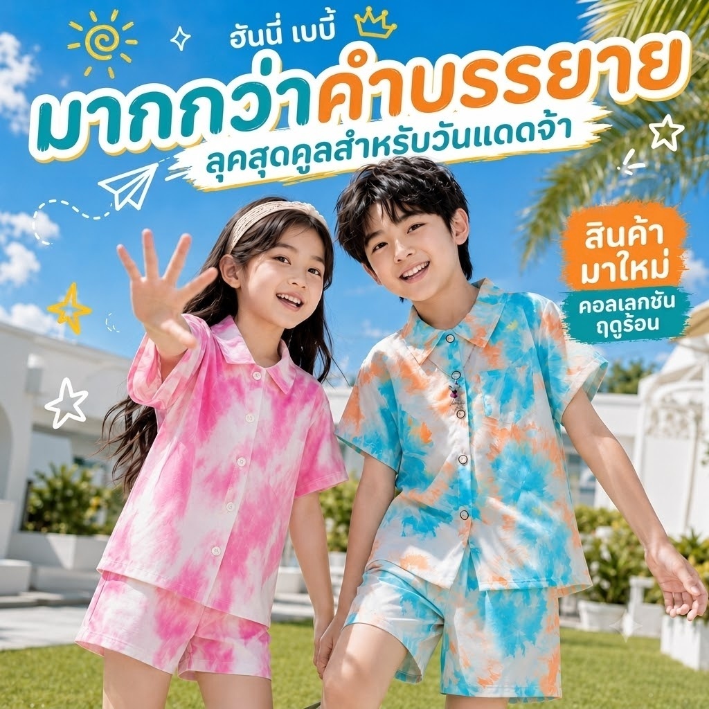 2-15ปี ชุดมัดย้อมเด็กผู้ชาย เสื้อฮาวายเด็ก แขนสั้นขาสั้น ชุดเที่ยวทะเลเด็กชาย ซัมเมอร์ หลวมและอินเทรนด์ ระบายอากาศได้ดี