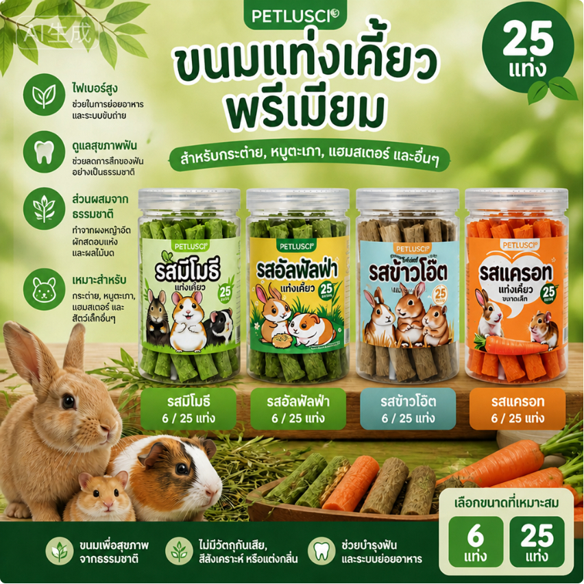 🐰🐹 หญ้าอัดแท่ง ทิโมธี โอ๊ต อัลฟัลฟ่า แครอท สำหรับลับฟัน กระต่าย แฮมเตอร์ หนูแกสบี้ สัตว์ฟันแทะ สำหรับลับฟันสัตว์ฟันแทะ
