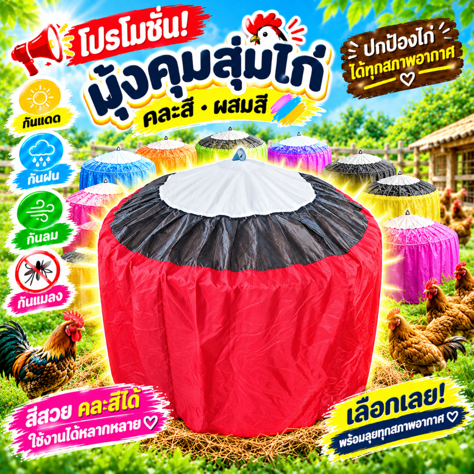 มุ้งไก่ 1 ชิ้น ผ้าคลุมส่มไก่ มุ้งคลุมสุ่มไก่ อุปกรณ์ไก่ (ขายคละสี)
