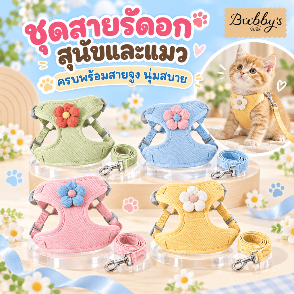AL-1107 Bubby's FLOWER HARNESS สายรัดอกแมวและสุนัข ฟรีสายจูง ระบายความร้อน พร้อมส่ง บับบี้ Bubby By Anna&Louise