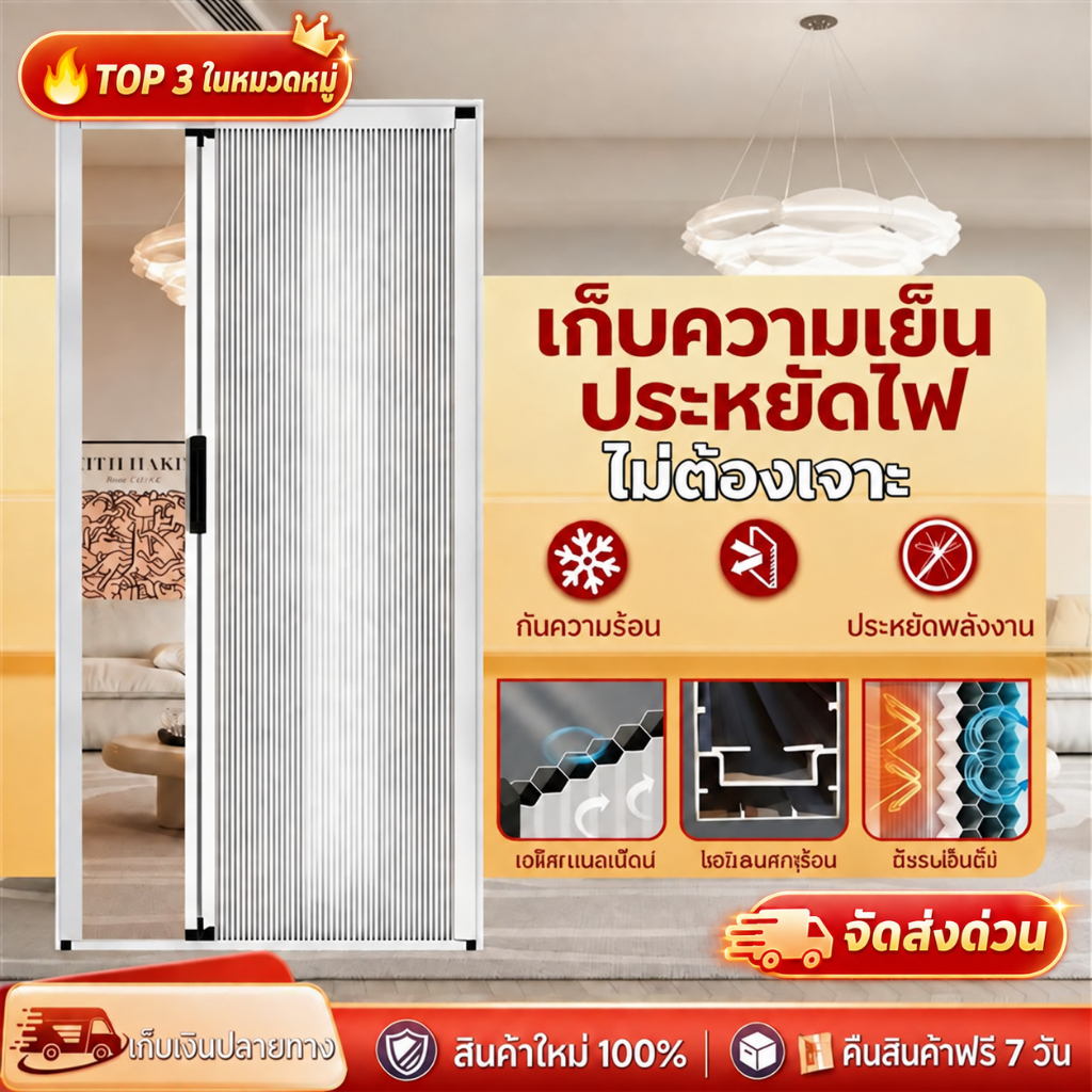 ประตูพับกั้นห้อง ประตูรังผึ้งแบบพับ อลูมิเนียม ประตูเลื่อน ไม่ต้องเจาะ ติดตั้งง่าย ประหยัดพื้นที่ 80