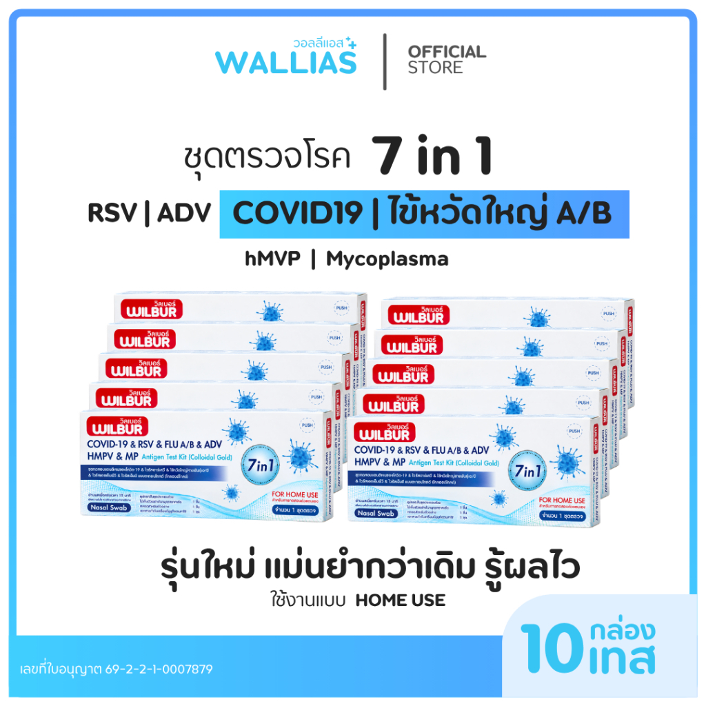 【ชุดตรวจ 7 โรค】ชุดตรวจหาเชื้อไวรัส 7สายพันธุ์WILBUR 7in1Covid-19 ไข้หวัดใหญ่fiu A+B hMPV RSV+ADV ไมโ