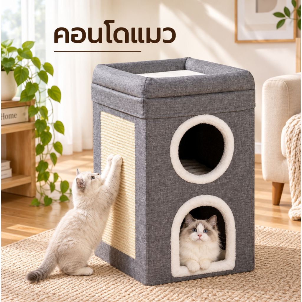 กล่องบ้านแมว ที่นอนแมว เบาะแมว บ้านแมว อุโมงค์2ชั้น 1ชั้น
