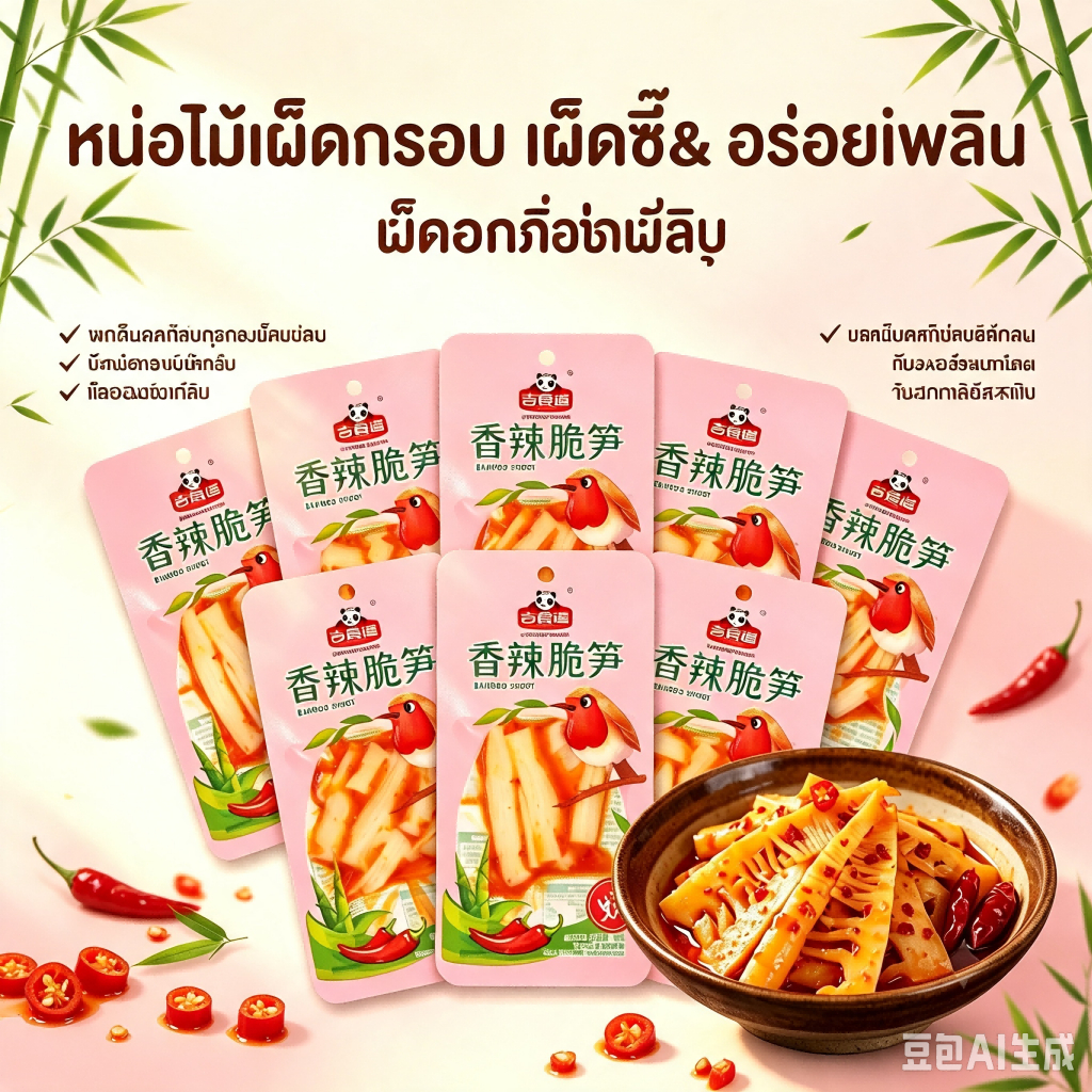 THTB หน่อไม้กรอบรสเผ็ด 10-20 แพ็ค หน่อไม้อ่อนกรอบฉ่ำ รสชาติเผ็ดหอม ทานเล่น ทานคู่ข้าว แพ็คเล็กพกพาง่าย เลือกจำนวนแพ็คได้