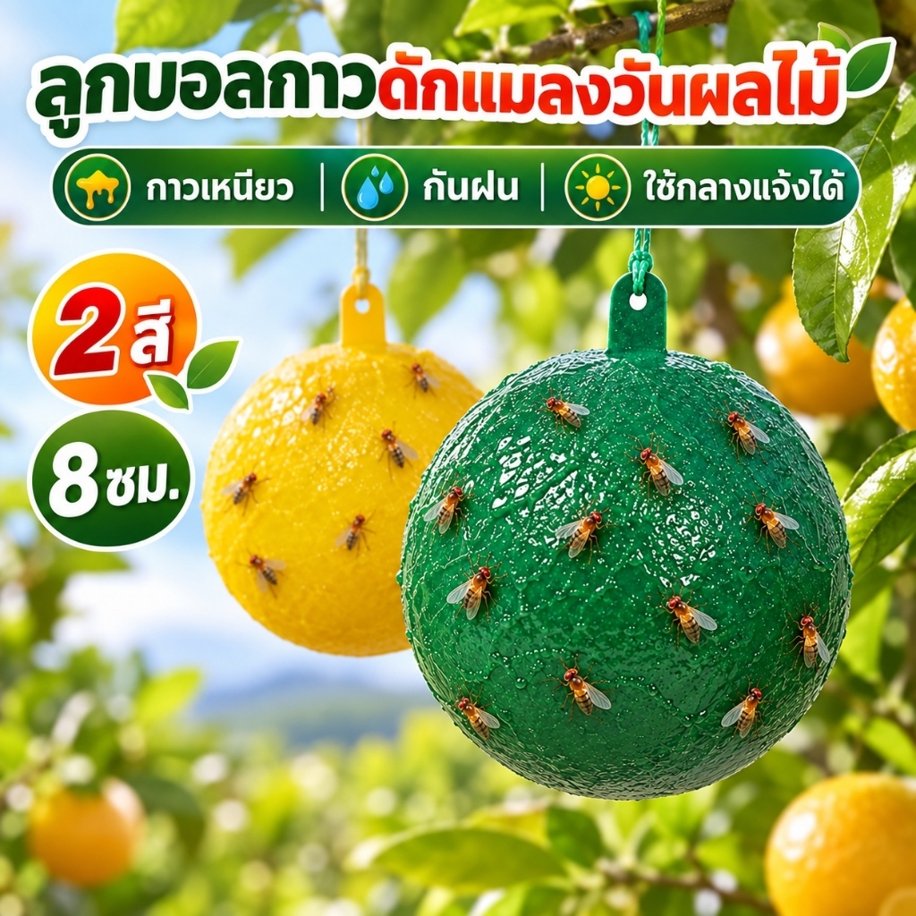[พร้อมส่ง] ลูกบอลกาวดักแมลงวันผลไม้ กับดักแมลงแบบแขวน กาวเหนียว กันฝน สำหรับสวนผลไม้ ขนาด 8 ซม.