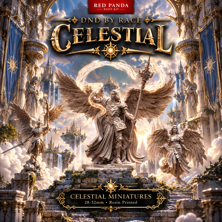 Dnd miniature Celestial I รวมโมเดลเผ่า Celestial (งานเรซิ่นสีเทา ฐาน 1 นิ้ว)