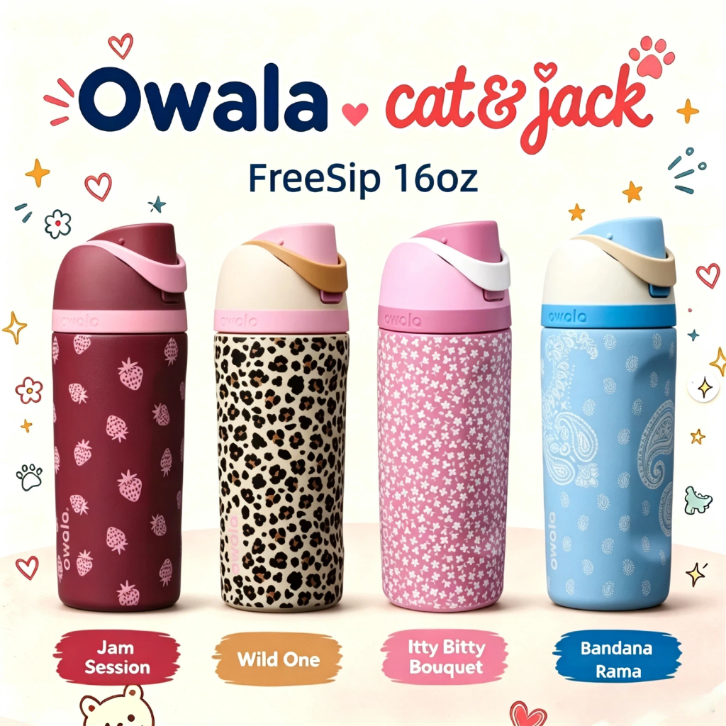 Owala x Cat & Jack Kids Freesip 16oz ออนซ์ สแตนเลส ฉนวนกันความร้อน ขวดน้ำ