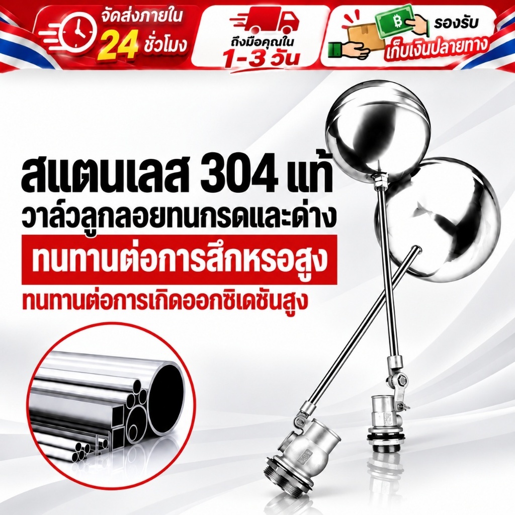 【ส่งด่วนจากไทย】COD วาล์วลูกลอยสแตนเลส 304 ควบคุมระดับน้ำอัตโนมัติ ขนาด 1/2 นิ้ว 3/4 นิ้ว 1 นิ้ว 1.2 นิ้ว