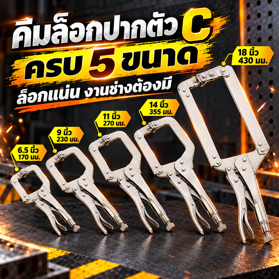 คีมล็อกตัวC คีมล็อกG คีมล็อกสแตนเลส 11 นิ้ว คีม คีมล็อก คีมล็อกตัวซี แข็งแรง ทนทาน ล็อกเร็ว หนาแน่น ขนาด