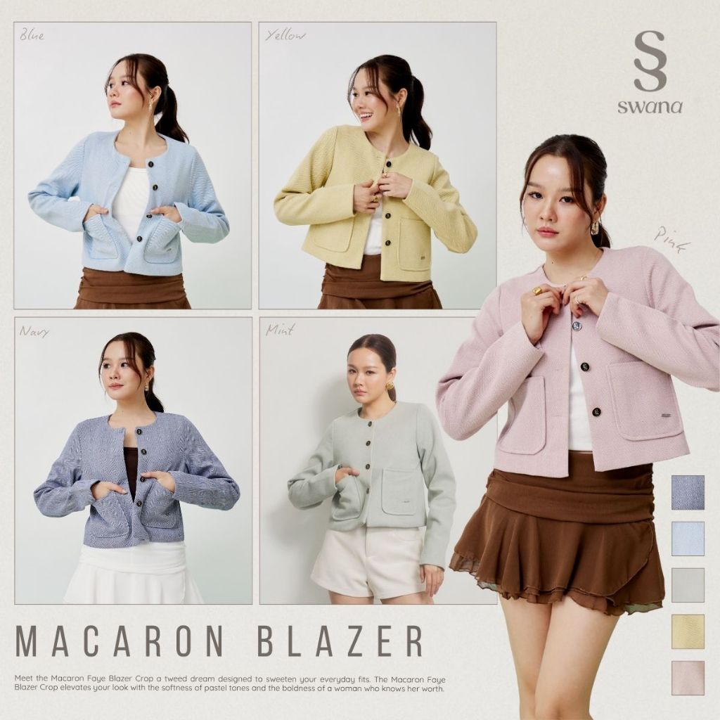 Swana.ss - Macaron faye blazer crop  S-7XL 🍡🍋🍐 สีพาสเทล แค่เสื้อ เสื้อครอปเบเซอร์
