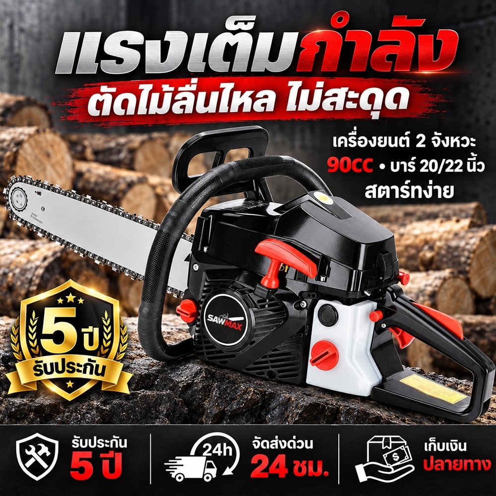 เลื่อยยนต์ เลื่อยน้ำมัน 2 จังหวะ กำลังแรงสูง บาร์ 11.5-22 นิ้ว ฟรีโซ่ 2 ชิ้น อุปกรณ์ครบชุด ตัดไม้รวดเร็ว ใช้งานทนทาน