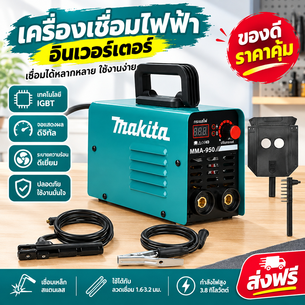 เครื่องเชื่อมอินเวอร์เตอร์ IGBT แบบพกพา MMA-950 สำหรับใช้ในบ้าน อุปกรณ์เชื่อมครบชุด