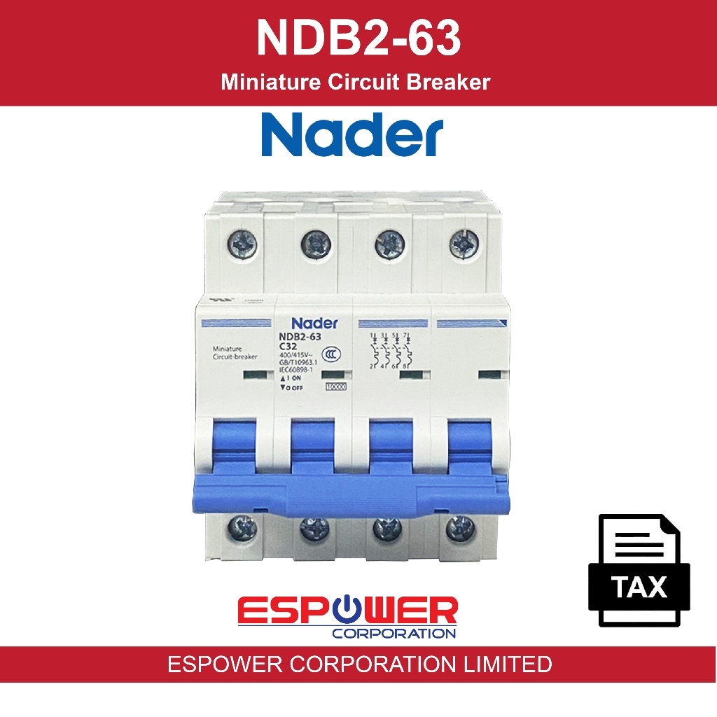 NDB2-63 Nader Breaker Series High breaking capacity miniture circuit breaker  นาเดอร์ เบรคเกอร์ NDB2-C32-4P
