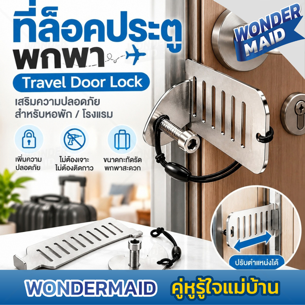 Wondermaid  ที่ล็อคประตู ล็อคประตูพกพา Travel Door Lock พกพา เสริมความปลอดภัย ติดตั้งง่าย