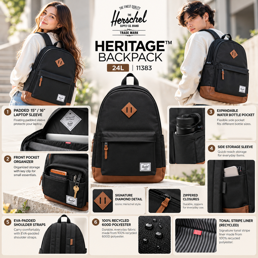 Herschel حقيبة ظهر Heritage ‏24 لتر — صورة 3