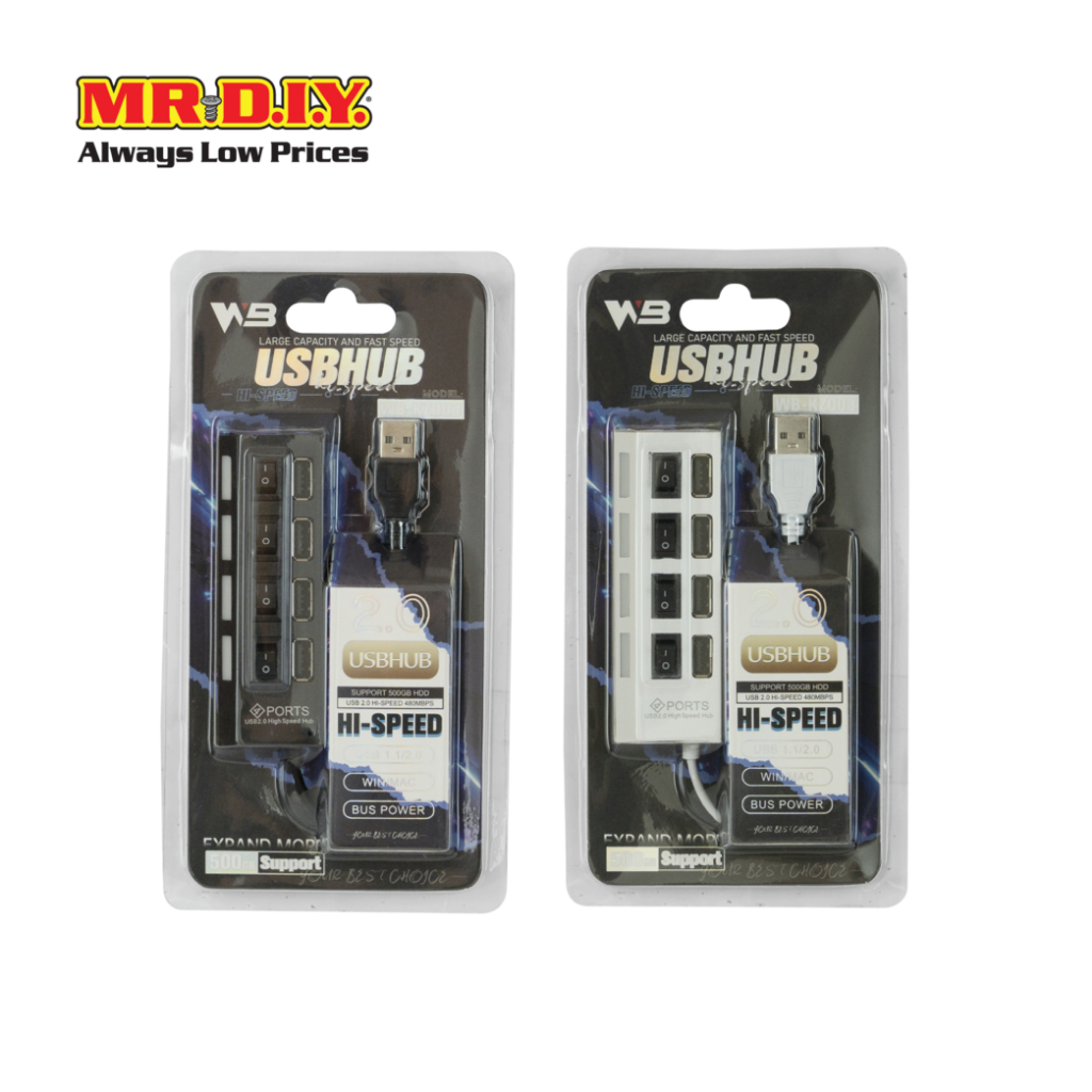 WB อุปกรณ์เพิ่มช่องต่อ USB (USB HUB) จำนวน 4 ช่อง พร้อมสวิตช์เปิด-ปิดทุกช่อง