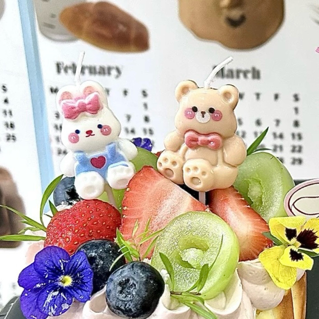 331 <พร้อมส่งในไทย 🇹🇭> เทียน Happy birthday 🎂 เทียนวันเกิดหมี ต่าย 🌈 กล่องละ 3 ชิ้น