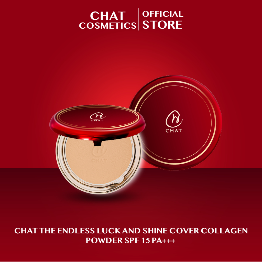 [แพ็คเกจใหม่] ฉัตร แป้งอัดแข็งผสมรองพื้น เนื้อละเอียดเนียนพิเศษ CHAT The Endless Luck and Shine Cover Collagen Powder