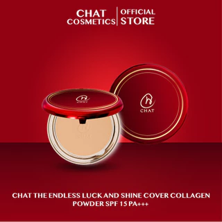 [แพ็คเกจใหม่] ฉัตร แป้งอัดแข็งผสมรองพื้น เนื้อละเอียดเนียนพิเศษ CHAT The Endless Luck and Shine Cover Collagen Powder