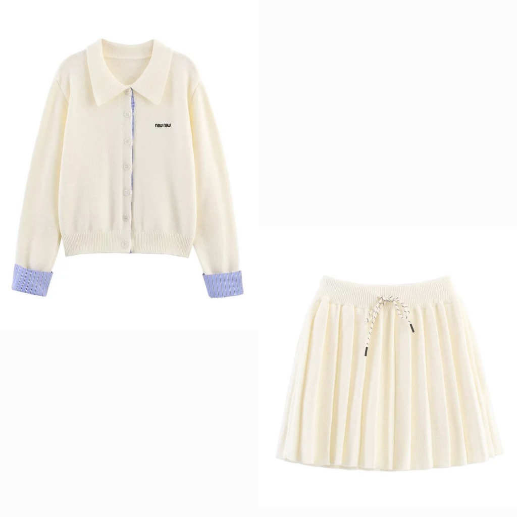 พร้อมส่ง 3สี ชุดเซ็ตไหมพรมกันหนาว เสื้อสเวเตอร์แขนยาวกับกระโปรงสั้นระบาย (S272) - รูปที่ 3