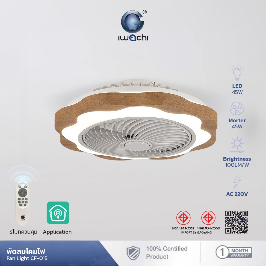 IWACHI โคมไฟพัดลม  FAN 15W LED 45W 3color สำหรับติดเพดาน 2in1 ประหยัดพื้นที่