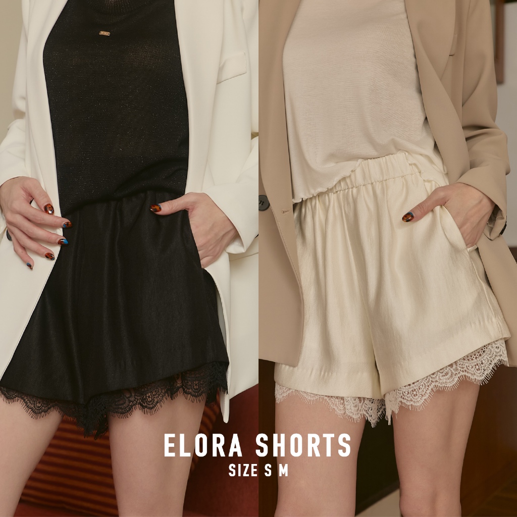 [Elora Shorts] ขาสั้นผ้าซาตินตกแต่งด้วยลูกไม้ เอวแบบยางยืดแต่บอกเลยว่างานเนี๊ยบ รุ่นนี้ต้องมีต้องเก็บจริงๆ