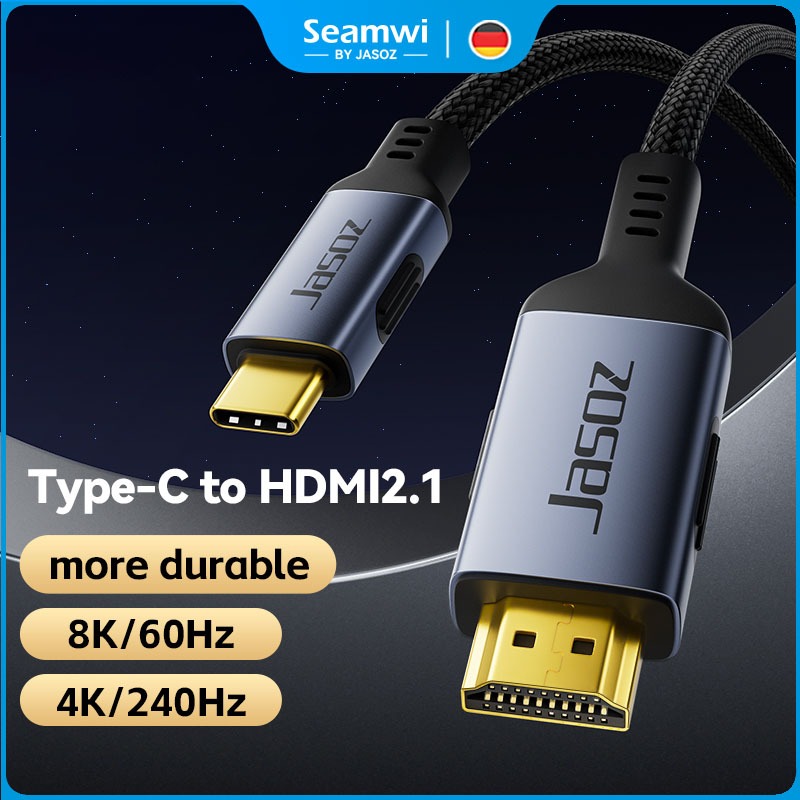 Seamwi สายเคเบิลเชื่อมต่อ Type C to HDMI 2.1 8K/60Hz USB C การเชื่อมต่อโปรเจคเตอร์ โทรศัพท์ต่อ ทีวี