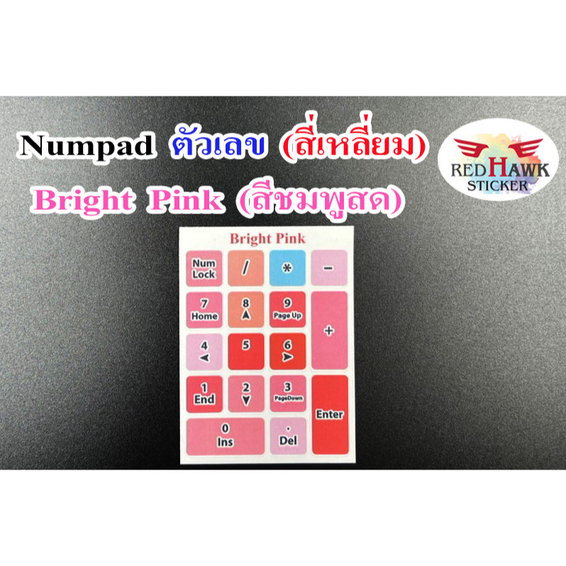 สติ๊กเกอร์แปะคีย์บอร์ด แป้นตัวเลข Numpad สีชมพูสดใส สี่เหลี่ยม (Numpad Bright Pink Square)