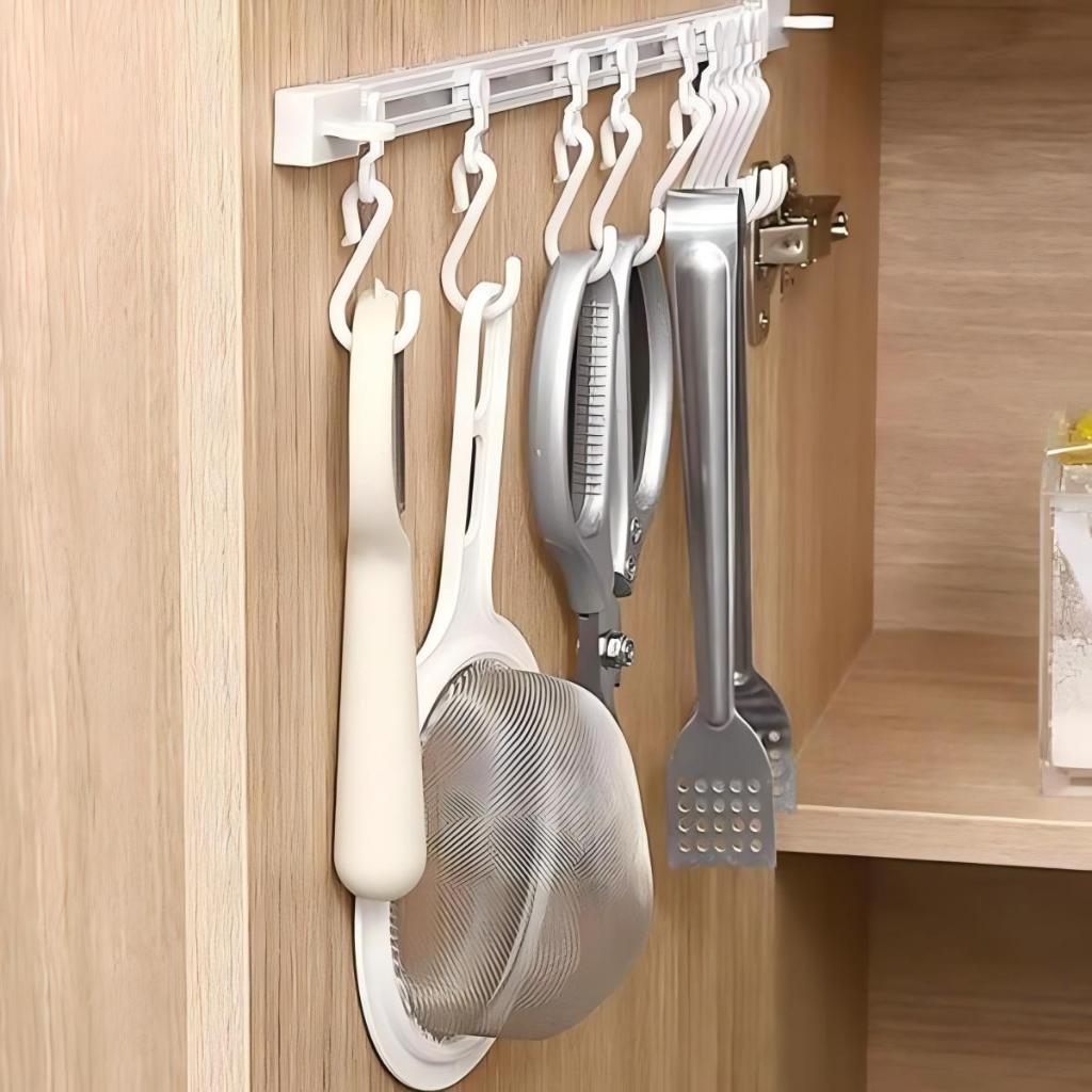 ตะขอติดประตู ตู้ครัว แบบไม่ต้องเจาะ ใส่ราวเลื่อนได้ ใช้ สำหรับเก็บของ - รูปที่ 3