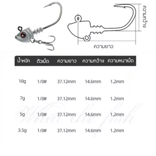 เบ็ดหัวจิ๊ก ตะขอ 4x มีขนาดให้เลือก 3.5g - 10g หัวจิ๊กปลายาง หัวจิ๊กเบรคหลัง รุ่น R171