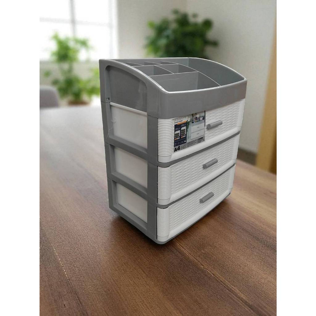 KEYWAY ลิ้นชัก ตั้งโต๊ะ 3 ชั้นลายหวาย มีที่วางของด้านบน No.CA-603