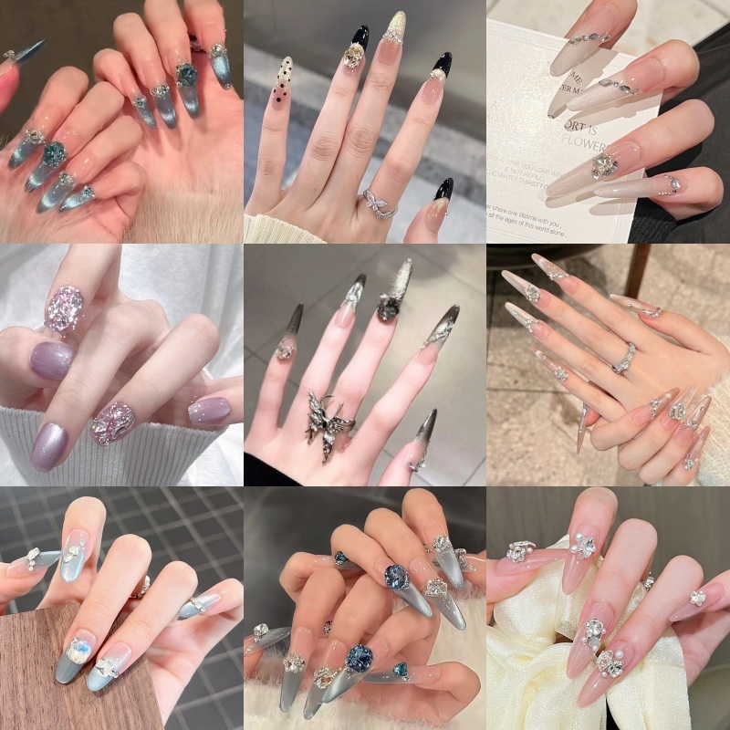 เล็บเจลงานยาวพิเศษ เล็บปลอมสำเร็จรูปสีลูกแก้วทรงยาวพิเศษ ไซส์ M เล็บปลอมติดอะไหล่ทรงสั้น