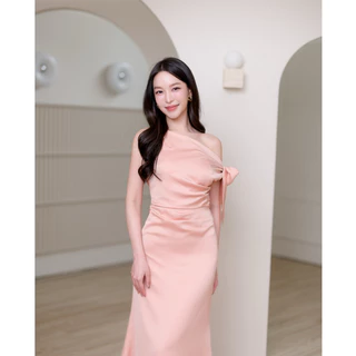 Pirunya - Long Dress 22 เดรสยาว ออกงาน ไหล่เดียว แขนกุด ผูกโบว์ ทรงสวย