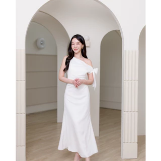 Pirunya - Long Dress 22 เดรสยาว ออกงาน ไหล่เดียว แขนกุด ผูกโบว์ ทรงสวย