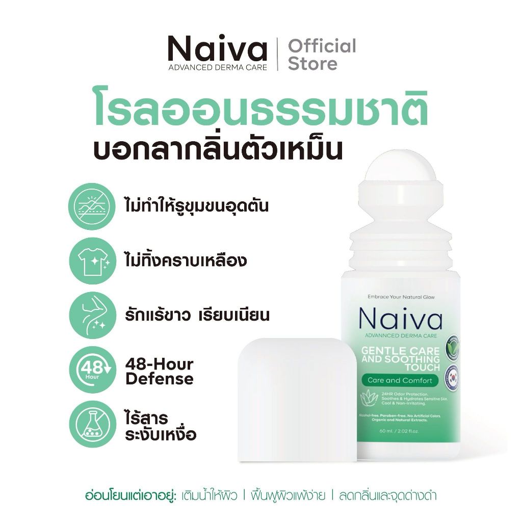 โรลออน Naiva ระงับกลิ่นกาย ลดเหงื่อ โรลออนธรรมชาติ 60 ml ราคา ถูกที่สุด ดีลบีเคเค แกลเลอรีภาพที่ 6