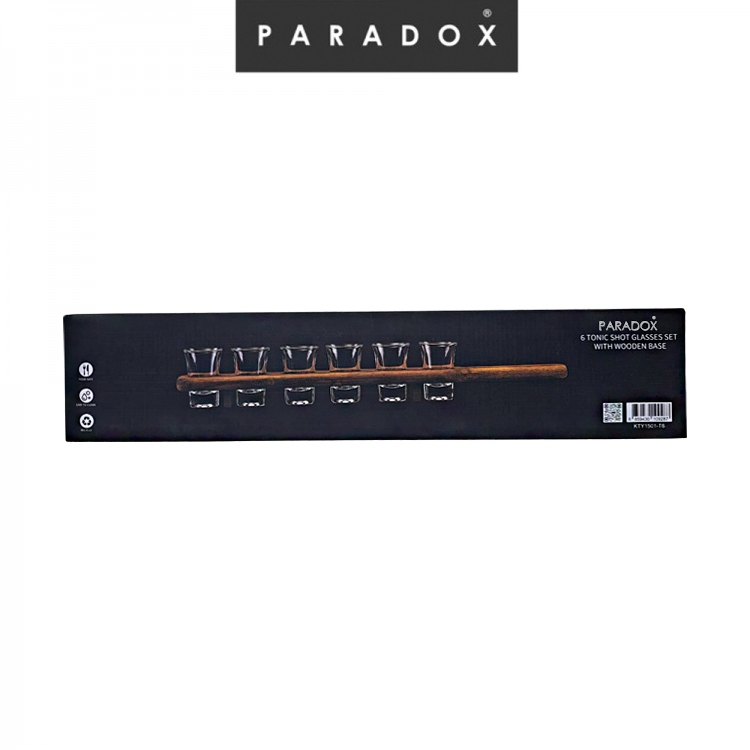 Paradox : ชุดแก้วชอร์ตโทนิค 6 ใบพร้อมที่วางไม้ 6 Tonic shot glasses set with wooden base KTY1501-T6