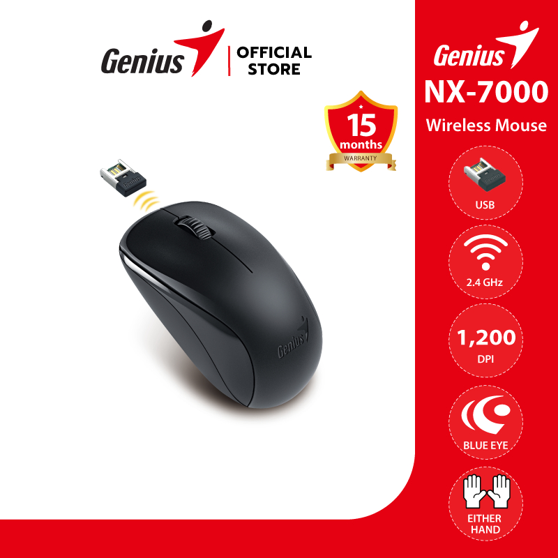 Genius  Mouse NX‑7000 Black เมาส์ไร้สาย 2.4 GHz BlueEye 1200 DPI น้ำหนักเบา ใช้งานได้ทั้งมือซ้ายและขวา
