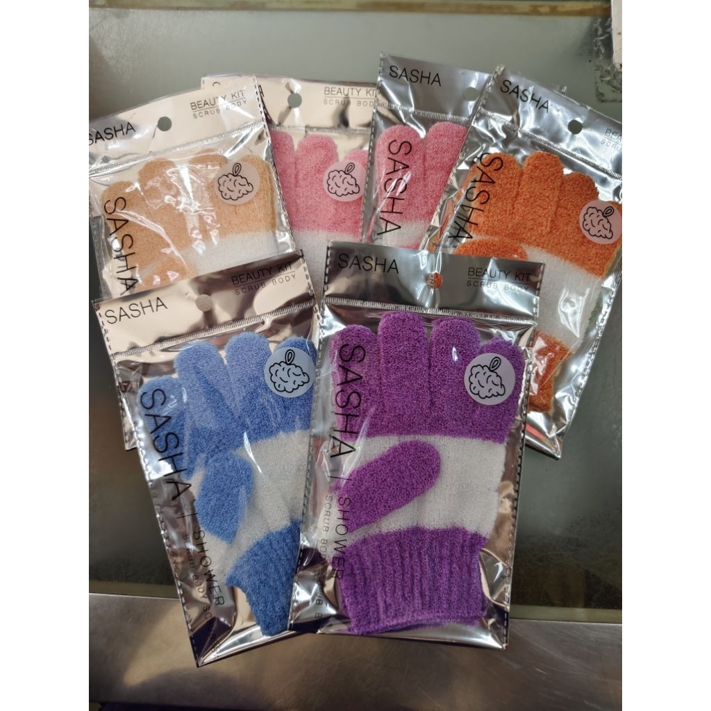 Sasha ถุงมืออาบน้ำ ถุงมือขัดผิว คละสี (แพค 1 ชิ้น)