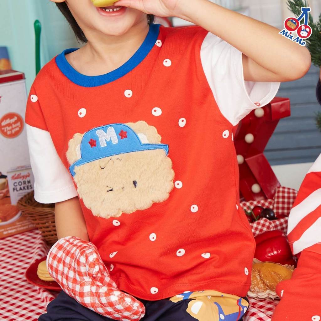 Mix Me เสื้อยืดคอกลม แขนสั้น ลายเชอรี่ ผ้า Single Jersey 100%Cotton เด็กชาย อายุ 1-7 ปี เสื้อผ้าเด็ก