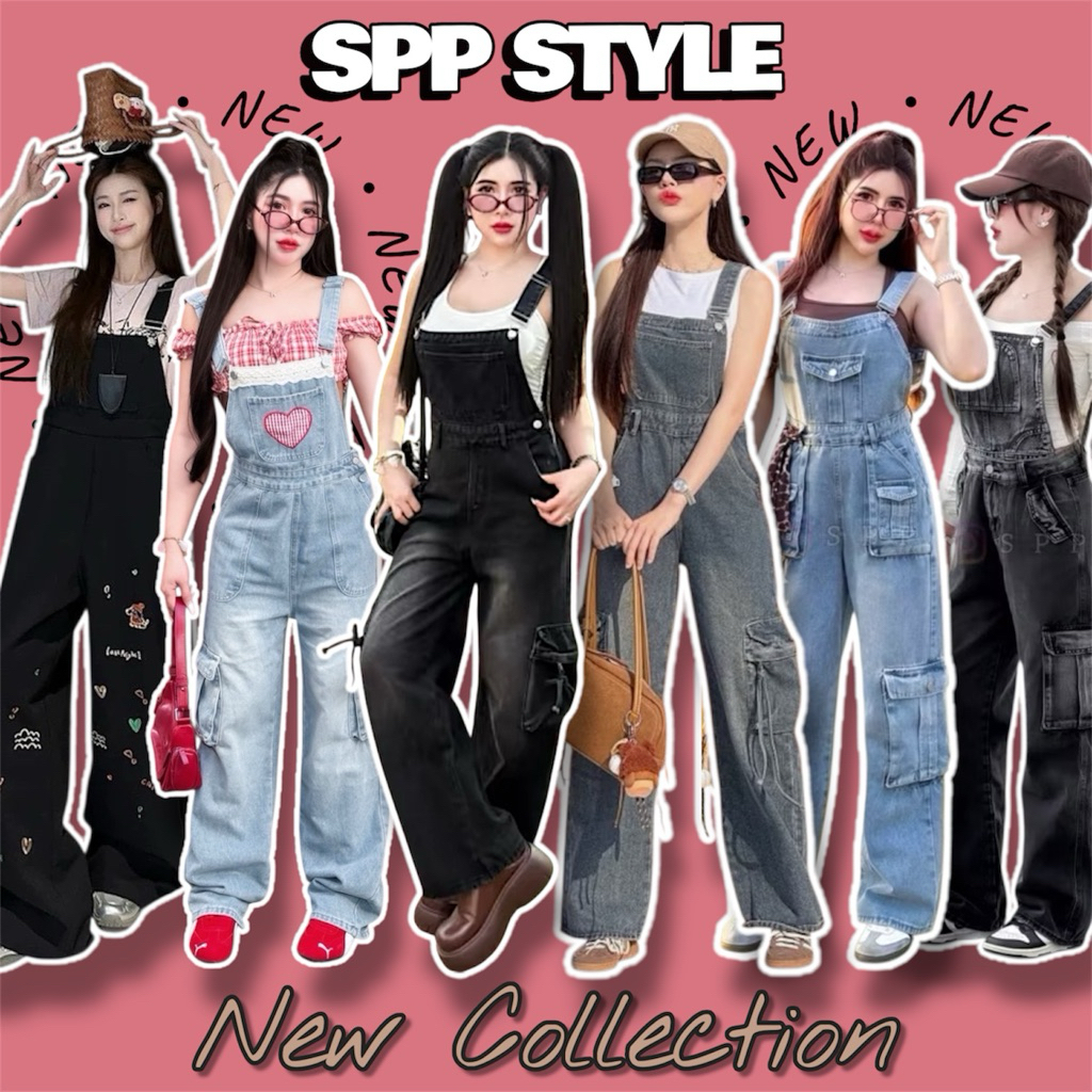 [ พร้อมส่ง ] 🖤💙 เอี๊ยมยีนส์ขายาวแต่งกระเป๋าด้านหน้าและด้านข้าง