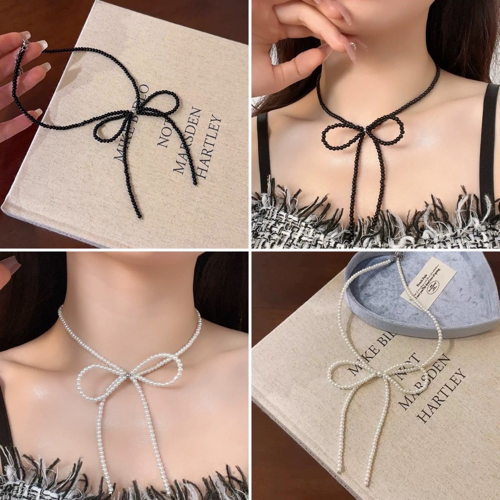 พร้อมส่ง!🇹🇭  สร้อยคอโชคเกอร์โบว์ไข่มุกเม็ดเล็ก รุ่น Bow Pearl Choker สไตล์วินเทจ เกรดพรีเมียม เนื้องานเกาหลี วัสดุคุณภาพ