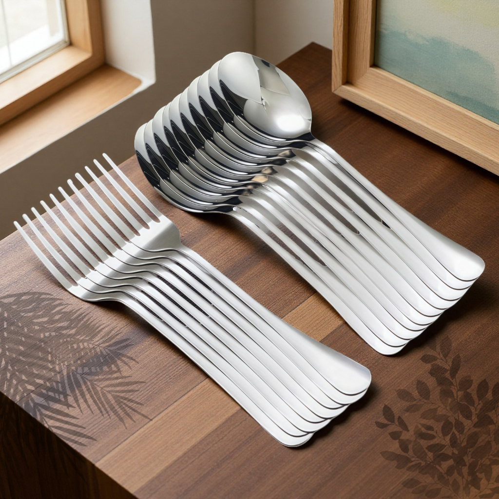 ชุดช้อนส้อมสแตนเลสเกรดดี 10ชิ้นแถม10ชิ้น ผิวเรียบเงา ทนทาน ใช้ได้ทั้งในบ้าน ร้านอาหาร รุ่น A1