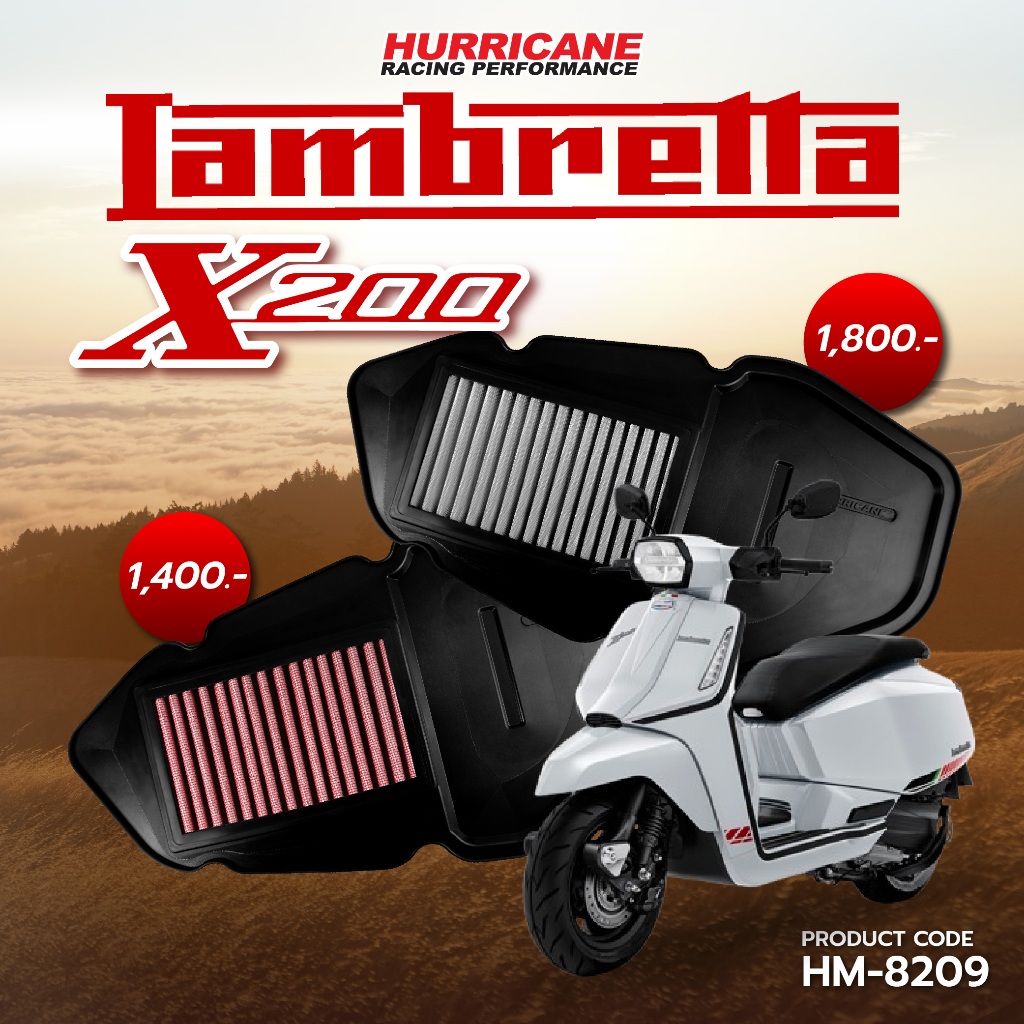 HURRICANEกรองอากาศสแตนเลส & ผ้าแดง Lambretta X300 HM-8209