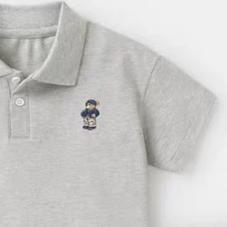 ชุดเด็กผู้ชาย 6เดือน-5ปี เสื้อโปโลปักลายหมี + กางเกงขาสั้น ฤดูร้อน ผ้าคอตตอนใส่สบาย