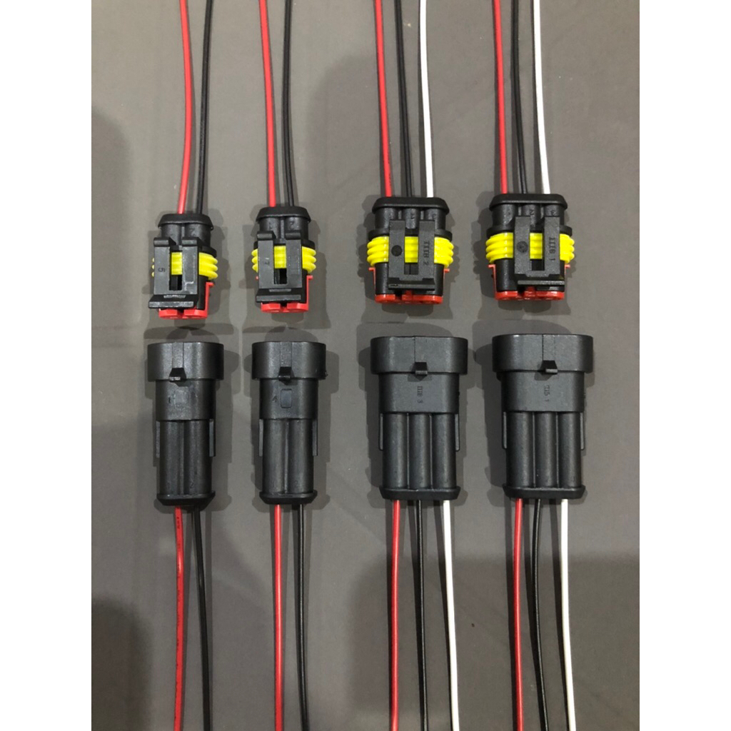 ตัวต่อสายไฟกันน้ำ ปลั๊กมอเตอร์ไซค์ 2Pin/3Pin กันน้ำ สายไฟ 20AWG 1ชุด ตัวผู้+ตัวเมีย