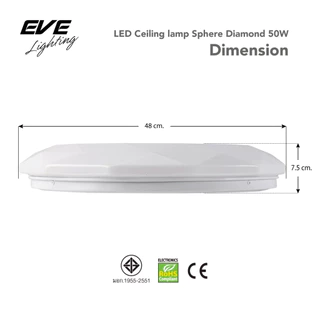 EVE โคมไฟติดเพดาน พร้อมแผงแอลอีดี ทรงเพชร LED ขนาด 24, 36, 50W แสงขาว (ไม่เอากล่องลดเพิ่ม 10%)