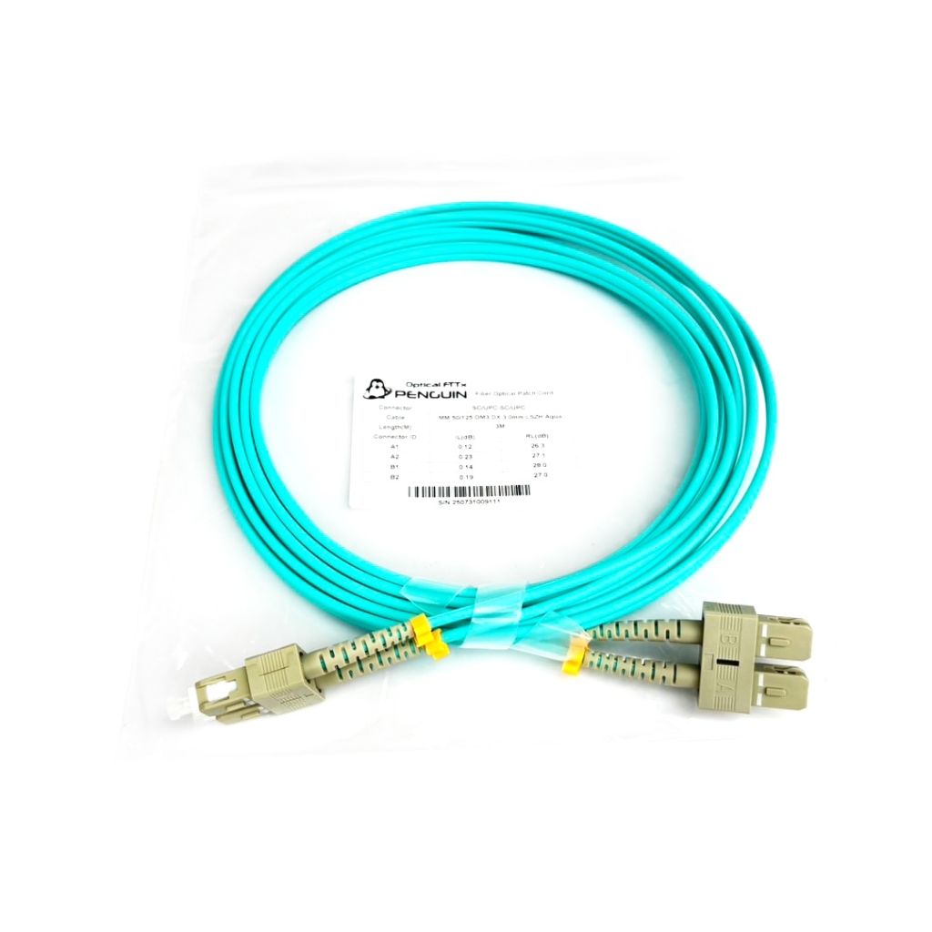 SC/UPC to SC/UPC Duplex OM3 Multimode 50/125µm (Aqua) Fiber Optic Patch Cord