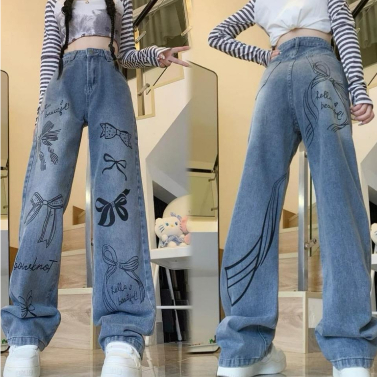 mayura_stores No.JE540 กางเกงยีนส์ขายาว ลายโบว์ กางเกงยีนส์ กางเกงแฟชั่น